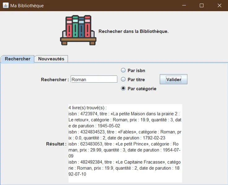 UI du projet Library manager